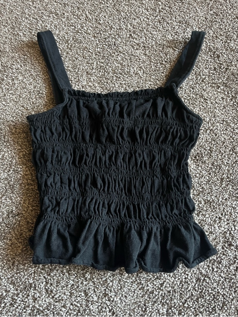 Smocked Black Tank Top with Ruffle Hem
